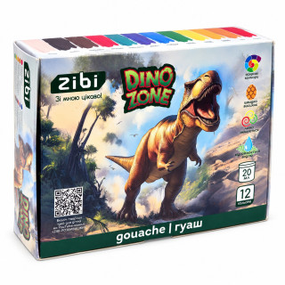Детские гуашевые краски DINO ZONE Zibi ZB.6630, 12 цветов по 20 мл