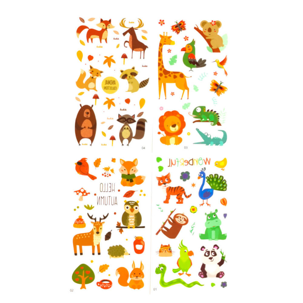 Набір дитячих тимчасових тату «Тварини» tattoo-kids-mini-set-animals - гурт(опт), дропшиппінг 