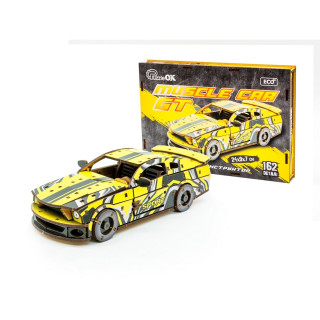 Деревянный 3D конструктор "Muscle car GT" Puz-00638, 162 детали, желтый