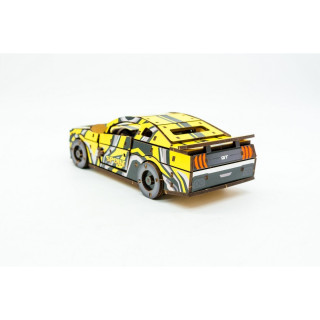 Деревянный 3D конструктор "Muscle car GT" Puz-00638, 162 детали, желтый