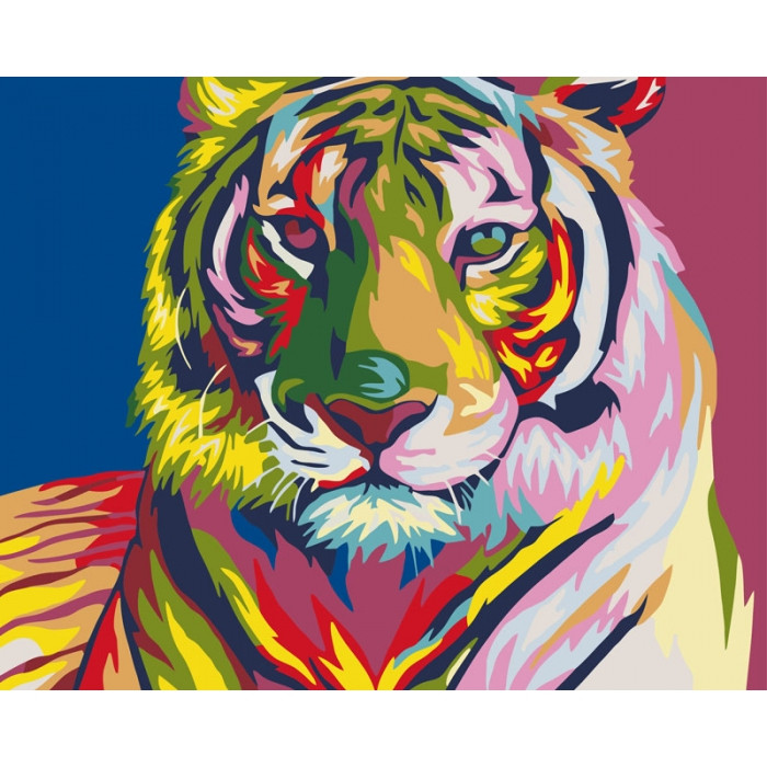 Картина по номерам. Животные, птицы "Тигр поп - арт" 40х50см. KHO2436