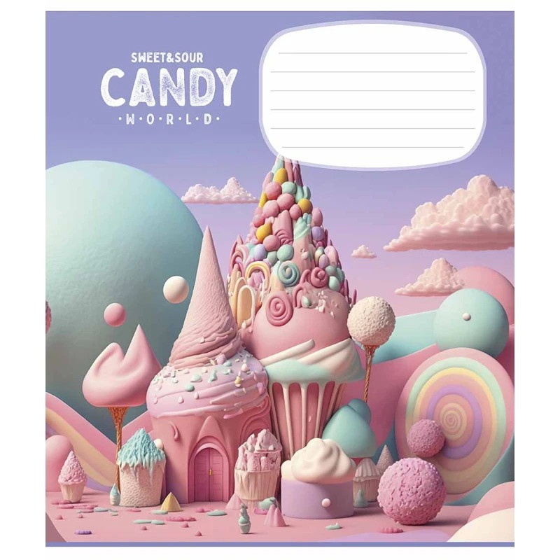 Тетрадь ученическая «Candy world» 012-3266C-2 в косую линию, 12 листов опт, дропшиппинг