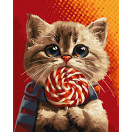 Картина по номерам "Котик с конфетой" KHO6594 40х50см