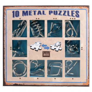 Набор головоломок 10 Metall Puzzles blue Eureka 3D Puzzle 473356, 10 головоломок                     