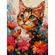 Картина по номерам "Котик в цветах" KHO6599 30х40см